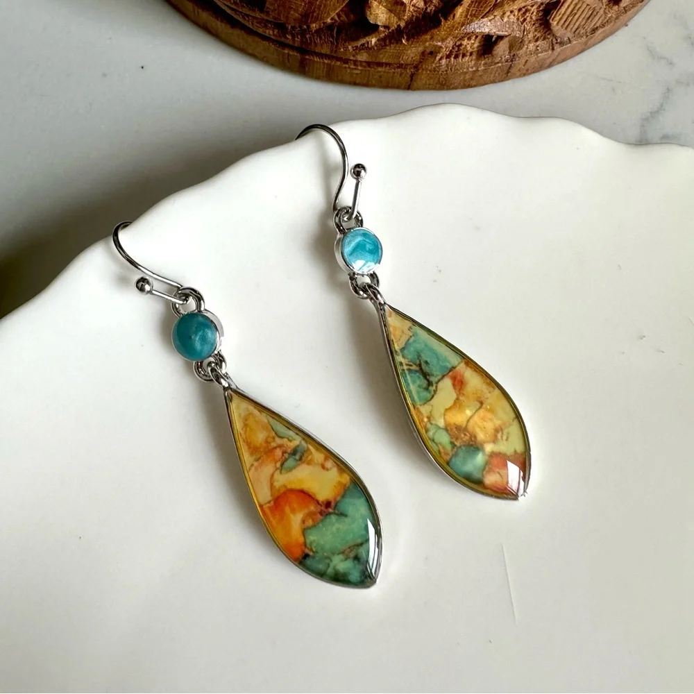 3/$22🩶 Blue Rust Terra Cotta Swirl Earrings Silver Boho Jewelry Western Jewelry - Picture 7 of 10